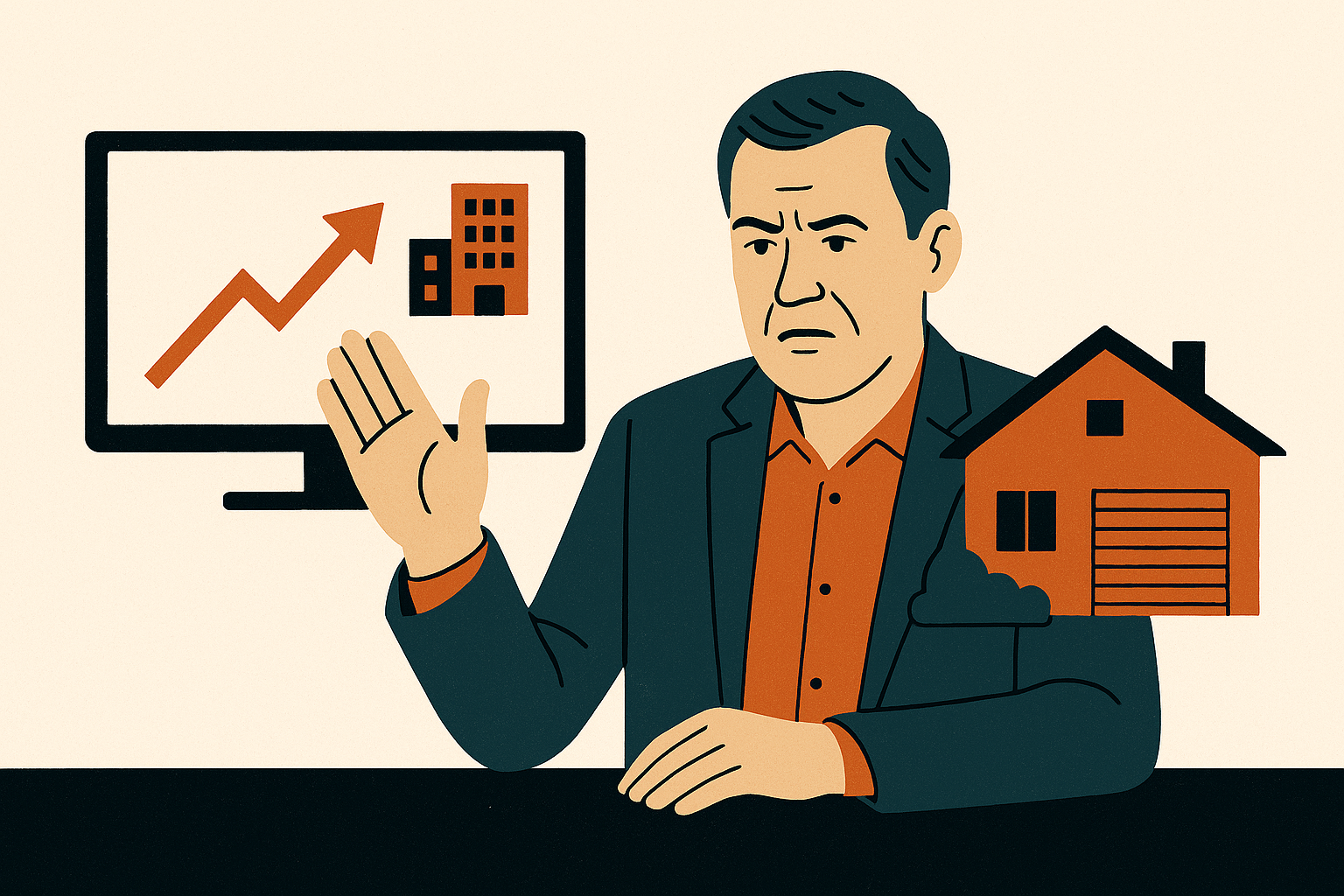 Editorial illustration for a property news story titled "'Just because you can doesn't mean you should': the super property trend worrying experts". Summary: Property Buzz host says a wave of ill-informed commercial buys through SMSFs could